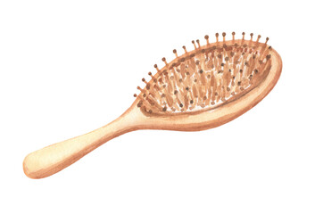 Watercolor hairbrush for styling illustration. Comb hairdresser tool isolated on white - obrazy, fototapety, plakaty