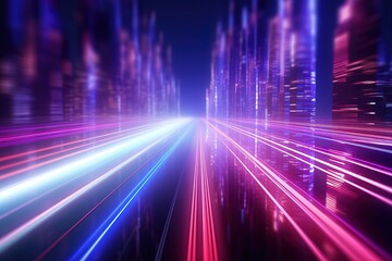 Fototapeta premium abstract futuristic background with pink blue glowing neon moving high speed wave lines and bokeh lights. Data transfer concept Fantastic wallpaper