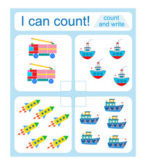 Obraz premium Math activity for kids. I can count. Vector illustration.