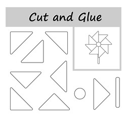 DIY worksheet. Color, cut parts of the image and glue on the paper. Vector illustration of pinwheel.