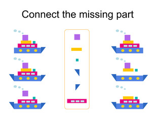 Obraz premium Connect the missing part. Task for the development of attention and logic. Vector illustration of the cartoon ship.