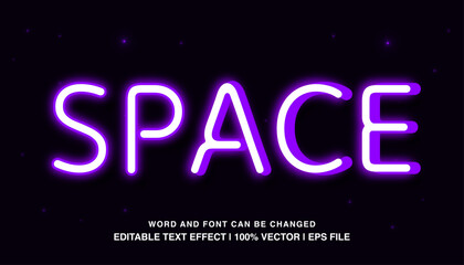 Space editable text effect, violet neon light futuristic retro style typeface, premium vector template