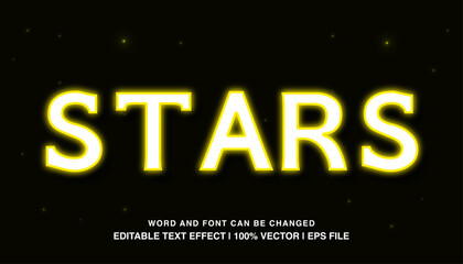 Stars editable text effect, yellow neon light futuristic retro style typeface, premium vector template