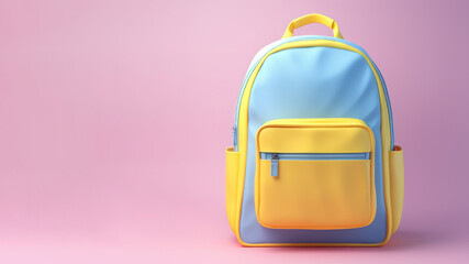 Colorful backpack isolated on pink background. Back to school concept. 3d illustration in pastel colors. AI Generated.