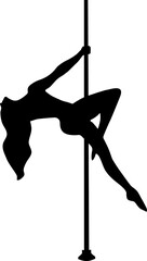 Pole dance women silhouette isolated on transparent background