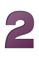 number cut paper 2 dark purple isolated on transparent background