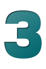 number cut paper 3 green isolated on transparent background