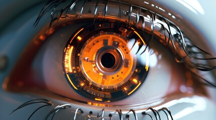 Fototapeta na wymiar Beautiful Cyborg or Artificial Intelligence's Eyes: A Close-up View of Strikingly Colorful Digital Art. Generative AI