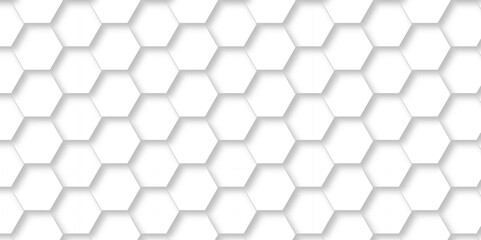 Seamless pattern with hexagons. 3d Hexagonal structure futuristic white background and Embossed Hexagon , honeycomb white Background ,light and shadow ,Vector.	
