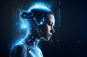 Futuristic female robot with artificial intelligence. AI generated