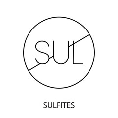 This concise line vector icon warns of sulfite allergens with a crossed out symbol. Designed for food packaging, it alerts individuals with sulfite allergies. Promote allergen awareness.