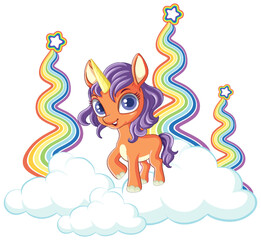 Unicorn standing on cloud with rainbow