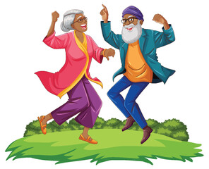 Indian elderly couple dancing at the garden