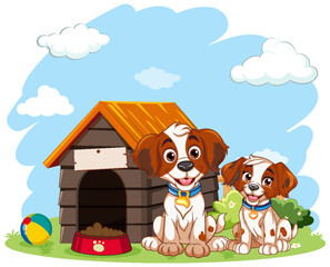 Obraz na płótnie Canvas Playful Dog with Dog House