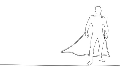 Continuous line silhouette man as superhero art. Single line superhero concept. Line art, outline, banner in minimalism style. Vector illustration © clelia-clelia