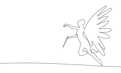 Continuous line fairy art. Single line fairy concept. Line art, outline, banner in minimalism style. Vector illustration