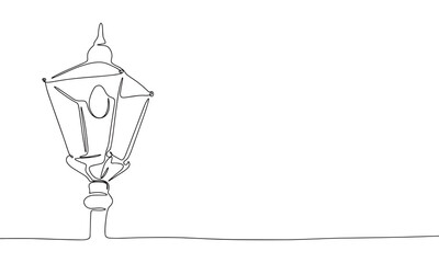 Continuous line Street lamp art. Single line Street lamp concept. Line art, outline, banner in minimalism style. Vector illustration