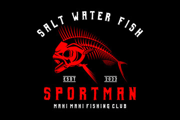 fishing logo vector mahi mahi skeleton skull on black dark background