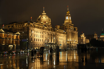 Fototapeta na wymiar The Bund at night in Shanghai, China. Shanghai is the capital and the most populous city of China.