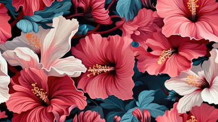 beautiful seamless pattren of hibiscus - obrazy, fototapety, plakaty