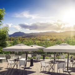 Terrace-Restaurant Area with Outdoor Greening (Detail) - 3D Visualization