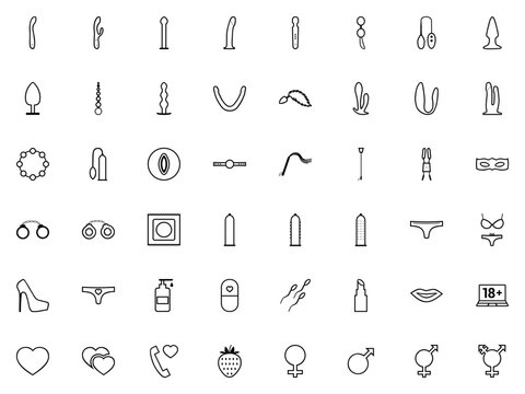 Sex Toys Line Art SVG icon set. Adult Toys & Sex Shop collection