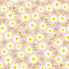 brown floral Print. ditsy daisy seamless pattern in earth tone color or beige. good for fabric, fashion design, wallpaper, summer spring dress, textile, pajama, resort wear, background.
