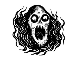 Obraz premium Scary Ghost Halloween Tattoo Print Ink Fear Joy Amusement Park Lunapark