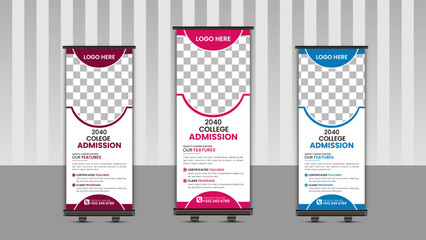 Admission Rollup banner design template.