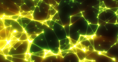 Fototapeta premium Abstract green plexus lines triangles energy magical background