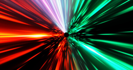 Abstract glowing space tunnel flying at high speed from bright energy futuristic high-tech lines background