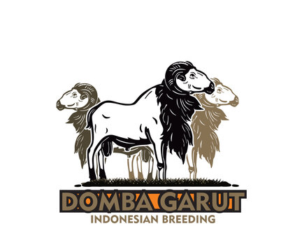 DOMBA GARUT BREEDS SHEEP LOGO, silhouette of great ram standing vector illustrations