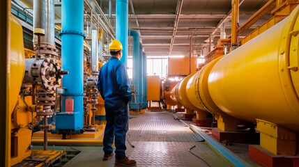 Mechanical service engineer worker at industrial with checking compressor station , Created with Generative Ai Technology