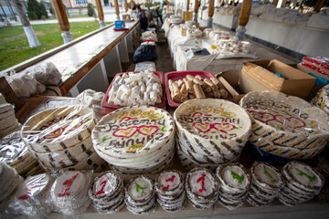 Fototapeta premium The different types of halvas for the wedding.