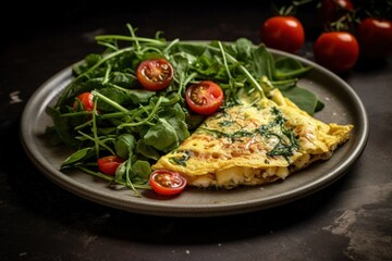 Plateful of arugula tomato and basil omelette 
 Generative AI
