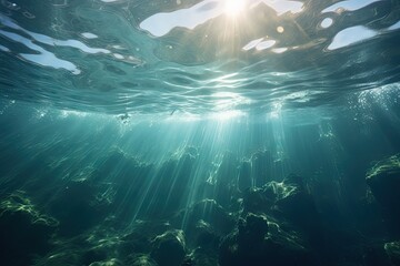 Fototapeta na wymiar Shimmering underwater rippling water surface Generative AI