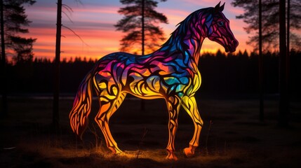 Modern art sculpture inspired of the Dalecarlica horse. Made with Generative AI.