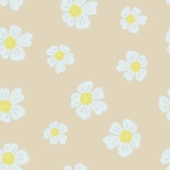 Seamless pattern with daisies pastel tones