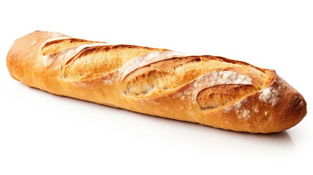 freshly baked baguette bread isolated on white background, created by Generative AI