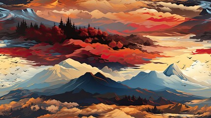 beautiful watercolor mountain - obrazy, fototapety, plakaty