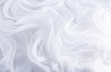 Snow-white wedding background for design or decor. Beautiful ruffles parts of the bride's wedding dress made of silk fabric. A copy space. layout.
