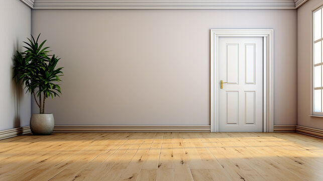 Embracing Minimalism: A Modern Living Room with an Blank Wall and Wood Floor, Generative AI