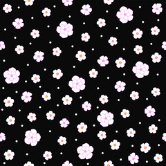 white floral print and polka dots. Cherry blossom seamless pattern. Jasmine floral pattern. good for fabric, fashion design, summer dress, pajama, kimono, wallpaper, background.
