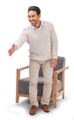 Psychologist, man and offer handshake for welcome, meeting and greeting isolated on transparent png...