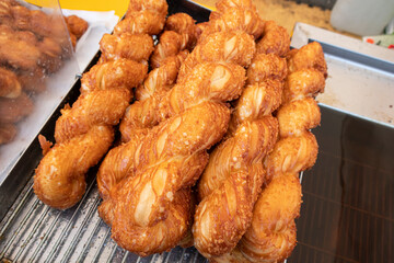 Korean traditional street food, twisted bread stick