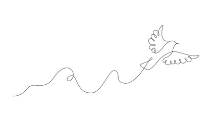 Flying bird one single line drawing. Continuous linear doodle art of flying animal silhouette. Vector isolated illustration