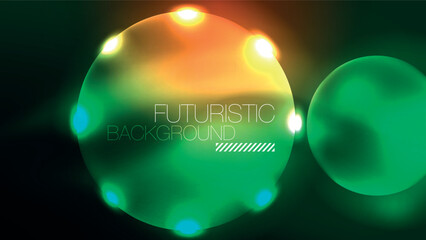 Neon glowing circles, magic energy space light concept, abstract background wallpaper design