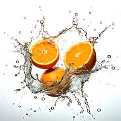 Fototapeta na wymiar couple of oranges in a big splash of water