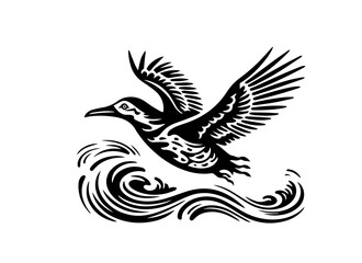Seagull Tattoo stamp print Flight freedom peace in the world