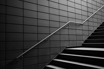 Black staircase with metal railing